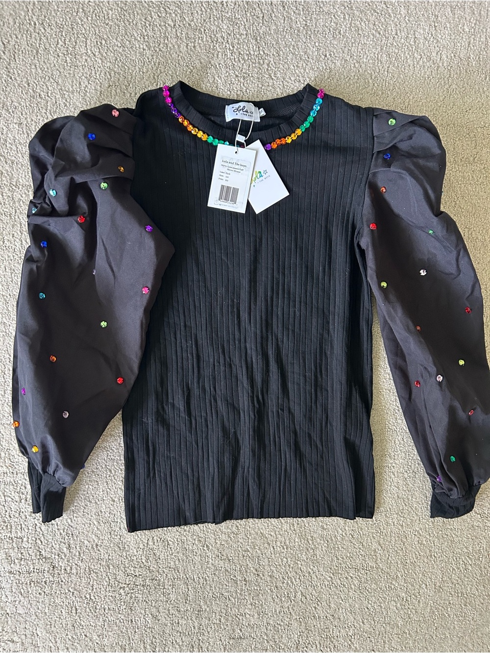 Lola + The Boys Gem Queen puff sleeve blouse NWT rainbow fun colorful